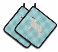 Carolines Treasures  BB3767PTHD Dogo Argentino Checkerboard Blue Pair of Pot Hol