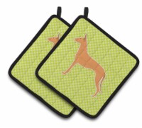 Carolines Treasures  BB3788PTHD Pharaoh Hound Checkerboard Green Pair of Pot Hol