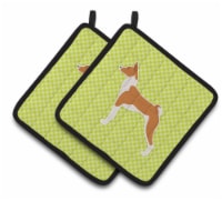 Carolines Treasures BB3874PTHD Basenji Checkerboard Green Pair of Pot Holders