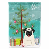 Carolines Treasures BB4129GF Merry Christmas Tree Pug Cream Flag Garden Size