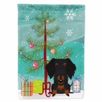 Carolines Treasures BB4252CHF Merry Christmas Tree Wire Haired Dachshund Black & Tan Flag Can