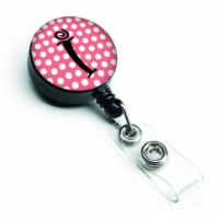 Carolines Treasures  Letter I Monogram Pink & Black Polka Dots Retractable Badge Reel