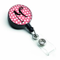 Carolines Treasures  Letter M Monogram Pink & Black Polka Dots Retractable Badge Reel