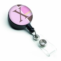 Carolines Treasures  Letter X Initial Monogram Pink Stripes Retractable Badge Reel