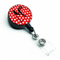 Carolines Treasures  Letter M Initial Monogram Red & Black Polka Dots Retractable Badge Reel