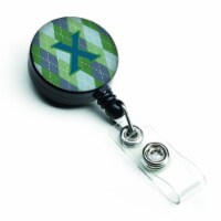 Carolines Treasures  Letter X Monogram Blue Argoyle Retractable Badge Reel