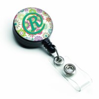 Carolines Treasures  Letter R Flowers Pink & Teal Green Initial Retractable Badge Reel