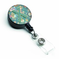 Carolines Treasures  Letter X Circle Circle Teal Initial Alphabet Retractable Badge Reel
