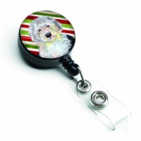 Old English Sheepdog Candy Cane Christmas Retractable Badge Reel, (LH9261BR)