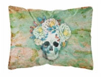 Day of the Dead Skull with Flowers Canvas Fabric Decorative Pillow