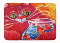 Big Red Cat at the fishbowl Machine Washable Memory Foam Mat