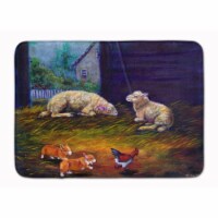 Corgi Chaos in the barn with sheep Machine Washable Memory Foam Mat