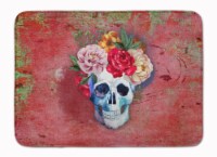Day of the Dead Red Flowers Skull  Machine Washable Memory Foam Mat