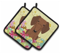Carolines Treasures BB6130PTHD Easter Eggs Dachshund Red Brown Pair of Pot Hold