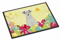 Carolines Treasures BB6053JMAT Easter Eggs Miniature Schnauzer White Doormat 24