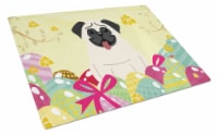 Carolines Treasures  BB6004LCB Easter Eggs Pug Cream Glass Cutting Board Large
