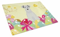 Easter Eggs Miniature Schnauzer White Glass Cutting Board Large
