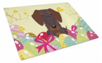 Easter Eggs Wire Haired Dachshund Chocolate Glass Cutting Board Large
