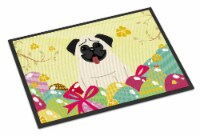 Carolines Treasures BB6004MAT Easter Eggs Pug Cream Doormat 18x27