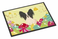Carolines Treasures BB6076MAT Easter Eggs Papillon Black White Doormat 18x27