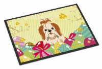 Carolines Treasures BB6087MAT Easter Eggs Shih Tzu Red White Doormat 18x27