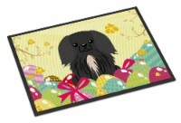 Carolines Treasures BB6107MAT Easter Eggs Pekingese Black Doormat 18x27