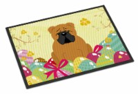 Carolines Treasures BB6122MAT Easter Eggs English Bulldog Red Doormat 18x27