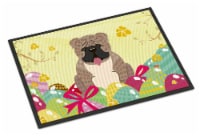 Easter Eggs English Bulldog Grey Brindle  Indoor or Outdoor Mat 18x27