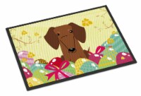 Carolines Treasures BB6130MAT Easter Eggs Dachshund Red Brown Doormat 18x27