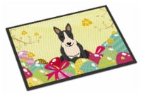 Carolines Treasures BB6133MAT Easter Eggs Bull Terrier Black White Doormat 18x2