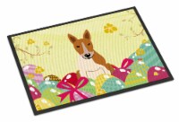 Carolines Treasures BB6135MAT Easter Eggs Bull Terrier Red White Doormat 18x27