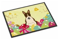 Carolines Treasures BB6136MAT Easter Eggs Bull Terrier Dark Brindle Doormat 18x