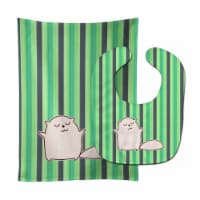 Carolines Treasures BB6856STBU Cat Green Stripes Baby Bib & Burp Cloth