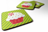 Carolines Treasures BB6819FC Christmas Pepermint Cupcake Foam Coasters - Set of 4
