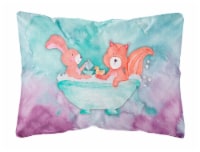 Rabbit and Squirrel Bathing Watercolor Canvas Fabric Decorative Pillow