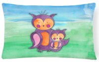 Momma and Baby Owl Watercolor Canvas Fabric Decorative Pillow