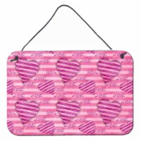 Watercolor Hot Pink Striped Hearts Wall or Door Hanging Prints