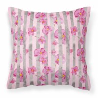 Watercolor Pink Flowers Grey Stripes Fabric Decorative Pillow