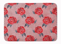Watercolor Red Roses and Polkadots Machine Washable Memory Foam Mat