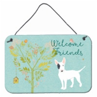 Welcome Friends White Patched Bull Terrier Wall or Door Hanging Prints
