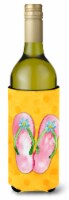 Carolines Treasures BB8222LITERK Pink Flip Flops Yellow Polkadot Wine Bottle Hu