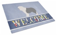 Old English Sheepdog Welcome Glass Cutting Board Large, Blue