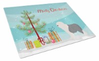 Old English Sheepdog Bobtail Christmas Glass Cutting Board Large