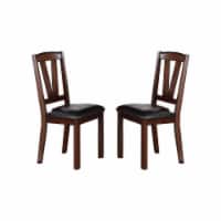 Set of 2 Black PU Upholstered Counter Height Dining Chairs in Dark Walnut