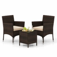 Slickblue 3 Piece Patio Conversation Set Cushioned Seats Glass Top Table for Outdoors Perspective: Main