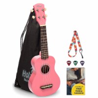 Hola! Music Color Series Soprano Ukulele Set with Tote Bag, Strap, & Picks, Pink