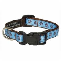 Sassy Dog Wear PUPPY PAWS-BLUE-CHOC.1-C Puppy Paws Dog Collar- Blue & Brown - Extra Small