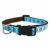 Sassy Dog Wear PUPPY PAWS-BLUE-CHOC.2-C Puppy Paws Dog Collar- Blue & Brown - Small