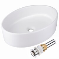 Aquaterior Oval Porcelain Ceramic Bathroom Vessel Sink Basin with Chrome Drain