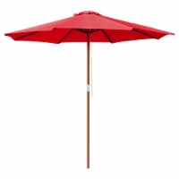 9ft Patio Umbrella Wooden Pulley Control Outdoor Yard Beach Bar Garden Market Red